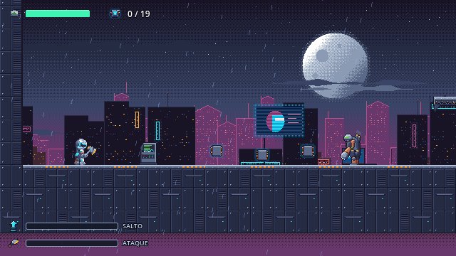 PétRA-0 en Godot: azoteas del Sector 7 bajo la lluvia